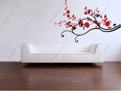 Flourishing red flowers - Removable vinyl art wall decals stickers murals home decor