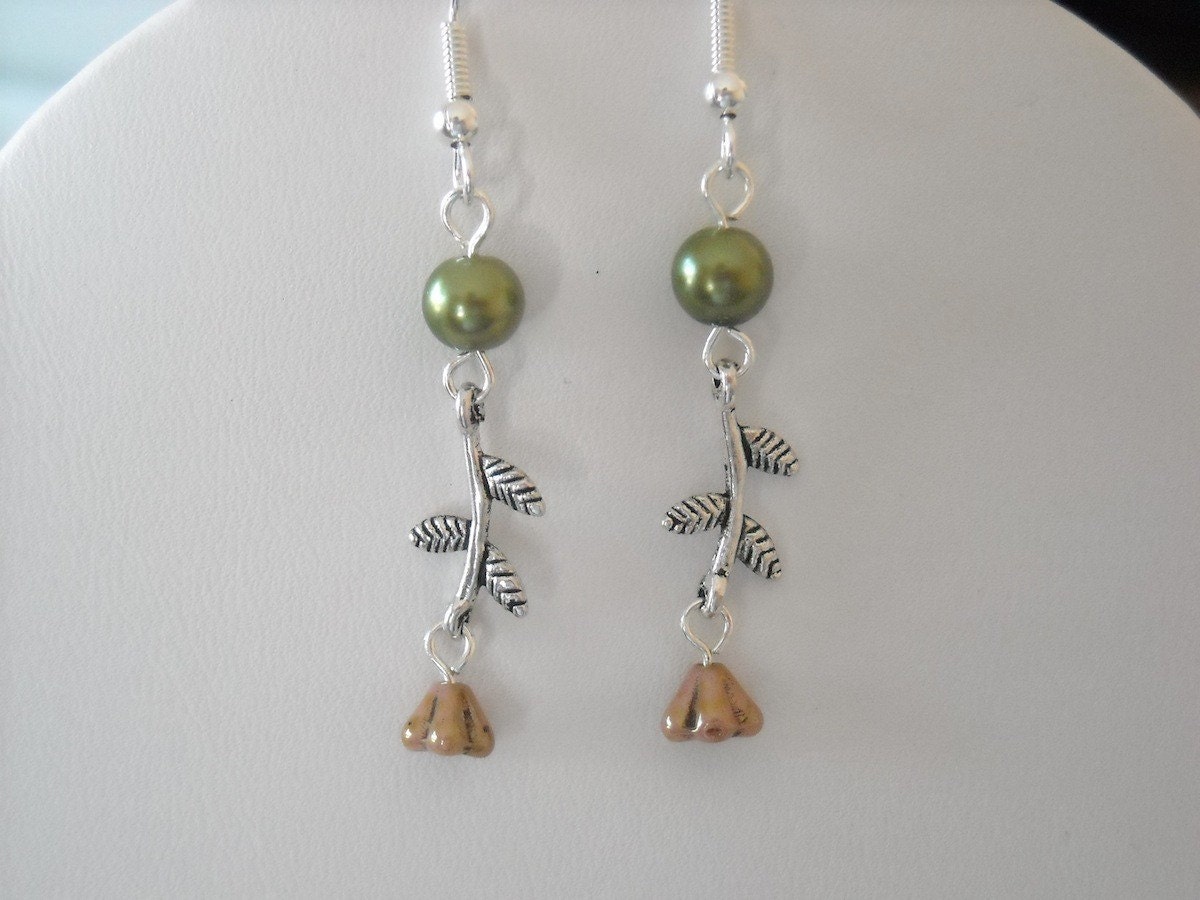 Nature Drop Earrings, Branch and flower earrings, Dangle, Gift,  Flower earrings, Cluster, Bridal jewelry