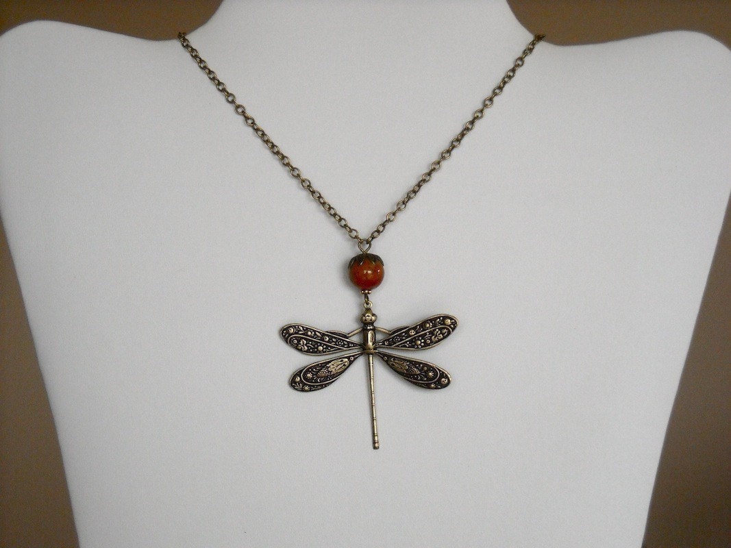 Libelulla Pendant Necklace, Statement necklace, Lariat, Gift, Spring Necklace