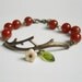 Free Shipping Twig red agate Bracelet , Flower and leaf, Charm Bracelet, Cull, Friendship bracelet, Christmas bracelet, Gift, Brass Branch