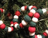 Needle Felted Bead Bracelet - Red, Green & White Wool Balls - Charity - FeltLikeHelping
