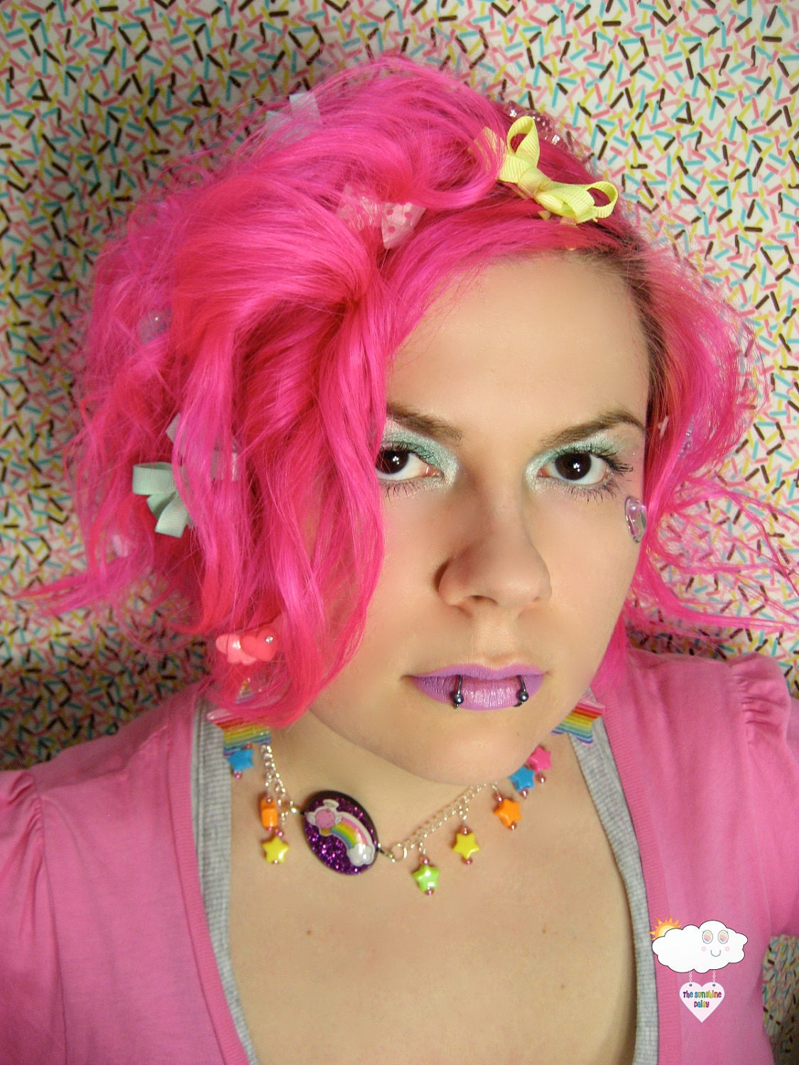 Asymmetrical Angelic Flying Ice Cream Glitter pOp Resin OOAK Adjustable Neon Shooting Star Drop Choker Necklace