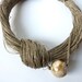 Nature Colors Linen with Porcelain Necklace / Ivory Ceramic Necklace / Gift / Linen Necklace / Beaded