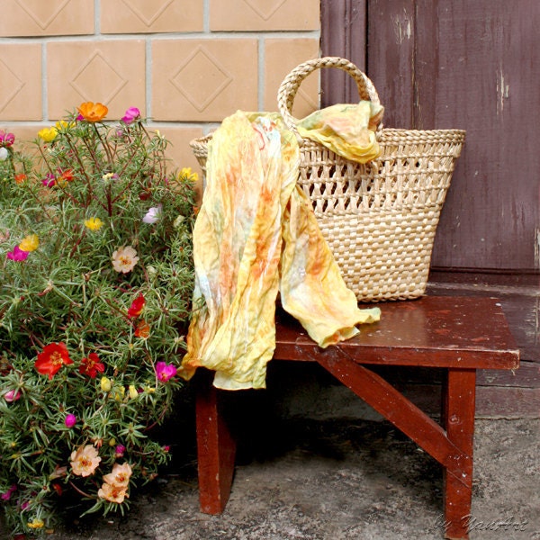 SALE Wool nunofelted scarf Sunny Day - handmade OOAK - yellow, lime, orange, saffron,honey, green, blue - Multicolor