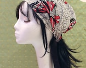Head cover scarf beach -Black, gray and pink Butterfly in White