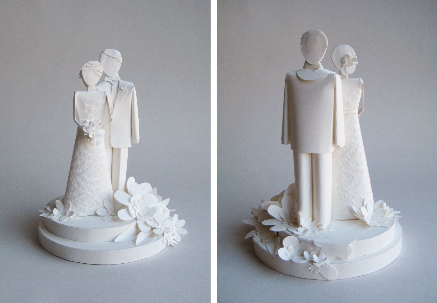 Paper Wedding Cake Topper - Bride and Groom - White