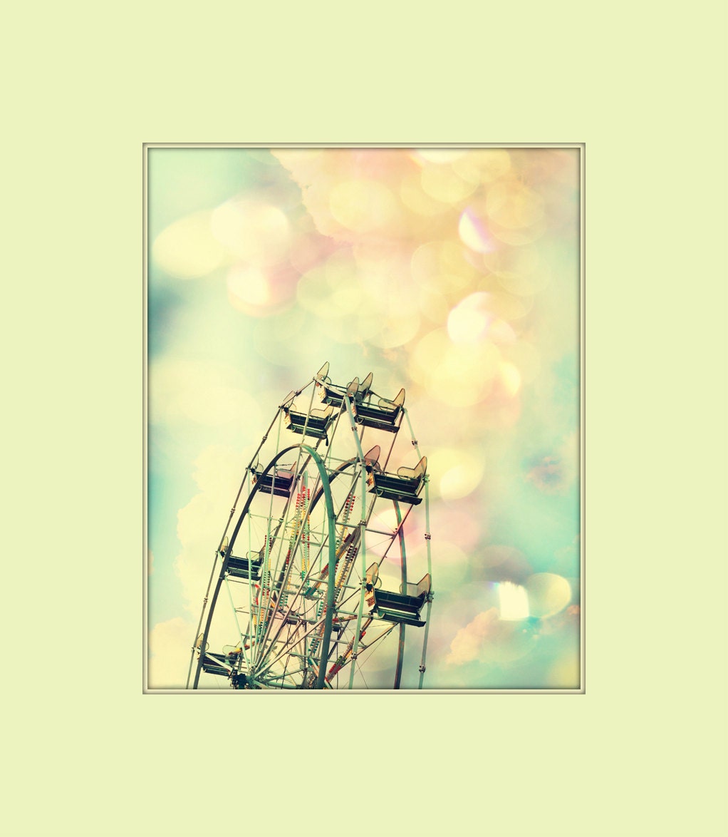 nursery art ferris wheel photograph carnival photography baby girl wall art pastel pink aqua yellow mint green kids room decor shabby chic