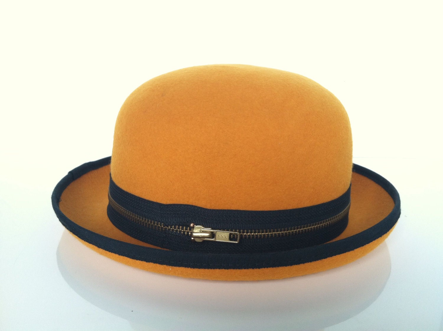 Mustard Hipster Marigold BETMAR 80s 90s Bowler Zipper Trim Wool Felt Hat