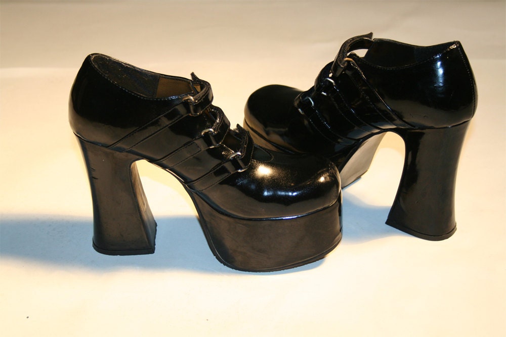 Black Patent Leather Chunky Platform Mary Jane's