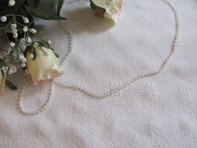 Table Runner, Hand Woven Classic Cottage White Cotton Lace Blocks, Vintage Style, Farmhouse, Shabby Chic Wedding Holiday Decor 50"L x 18.5W