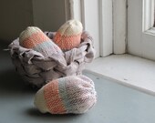 Decorative Hand Woven Fabric Nesting Eggs in Basket of Recycled Rag, Country Farm Cottage Home Decor, Spring, Renewal, Soft Sculpture
