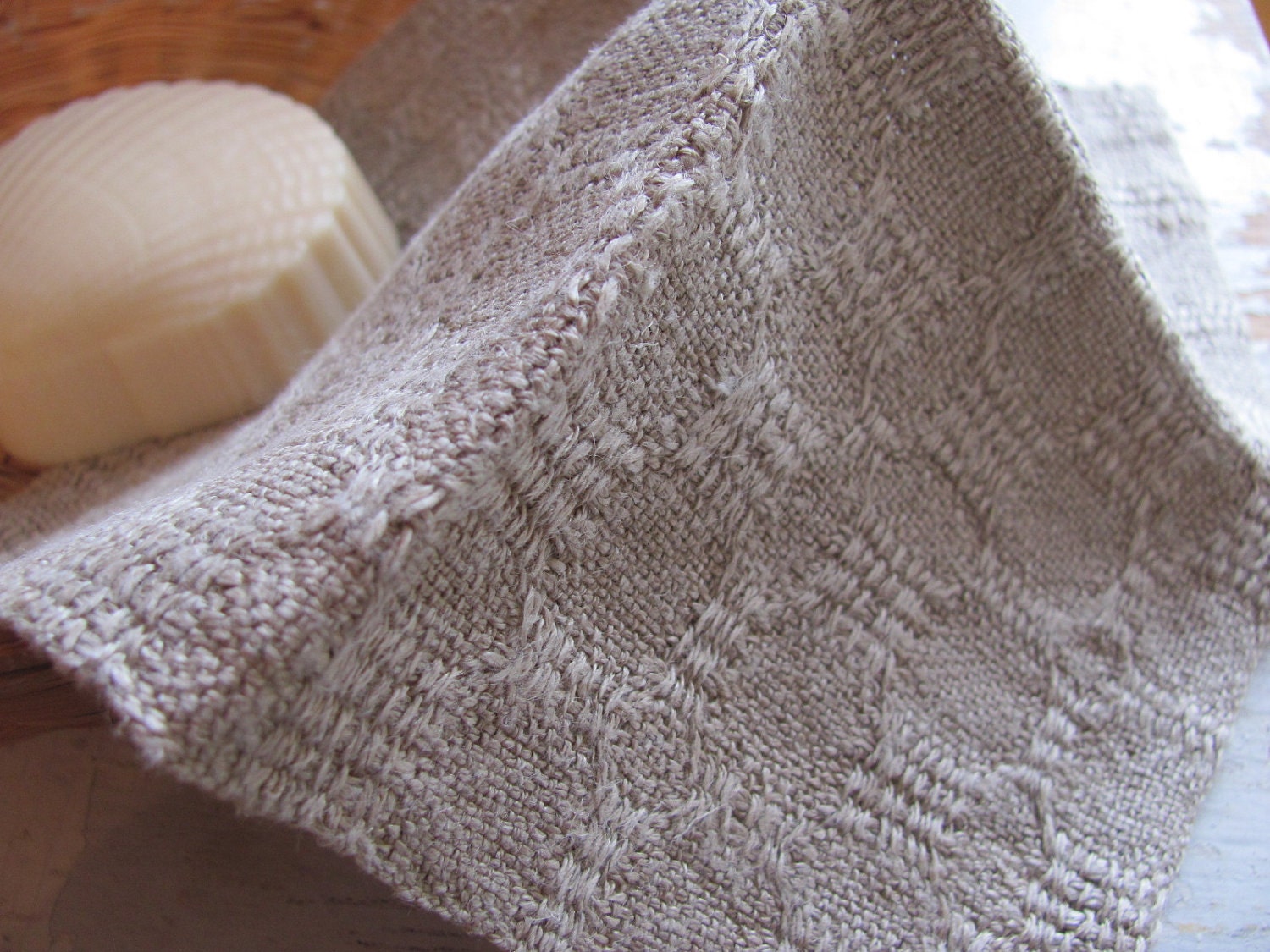 Bath, Facial Spa Cloth, Handwoven Eco Friendly Natural Stone Gray Linen, Cottage Chic, Country Farmhouse, Rustic Cabin, Vintage Home Decor