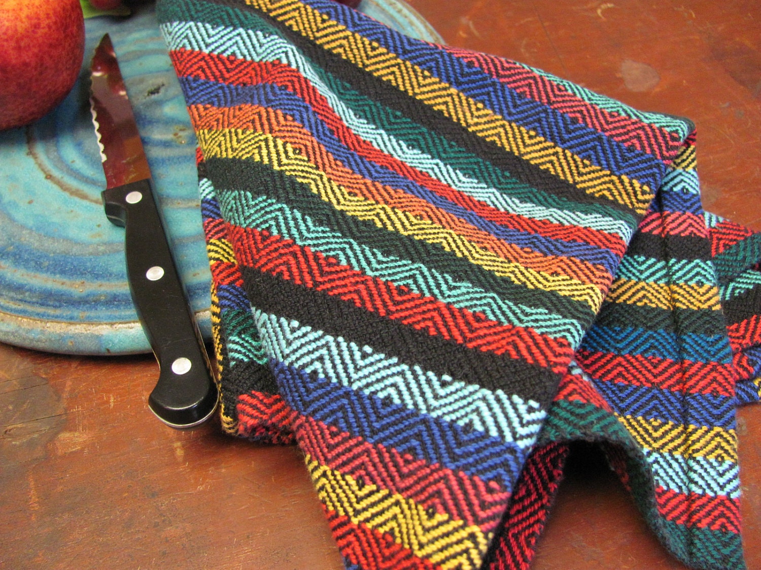 Cloth Napkin, Handwoven Square, Fiesta Black Diamond Twill Stripe Cotton, Kitchen, Picnic Bread Basket Liner, Table Centerpiece, Home Decor