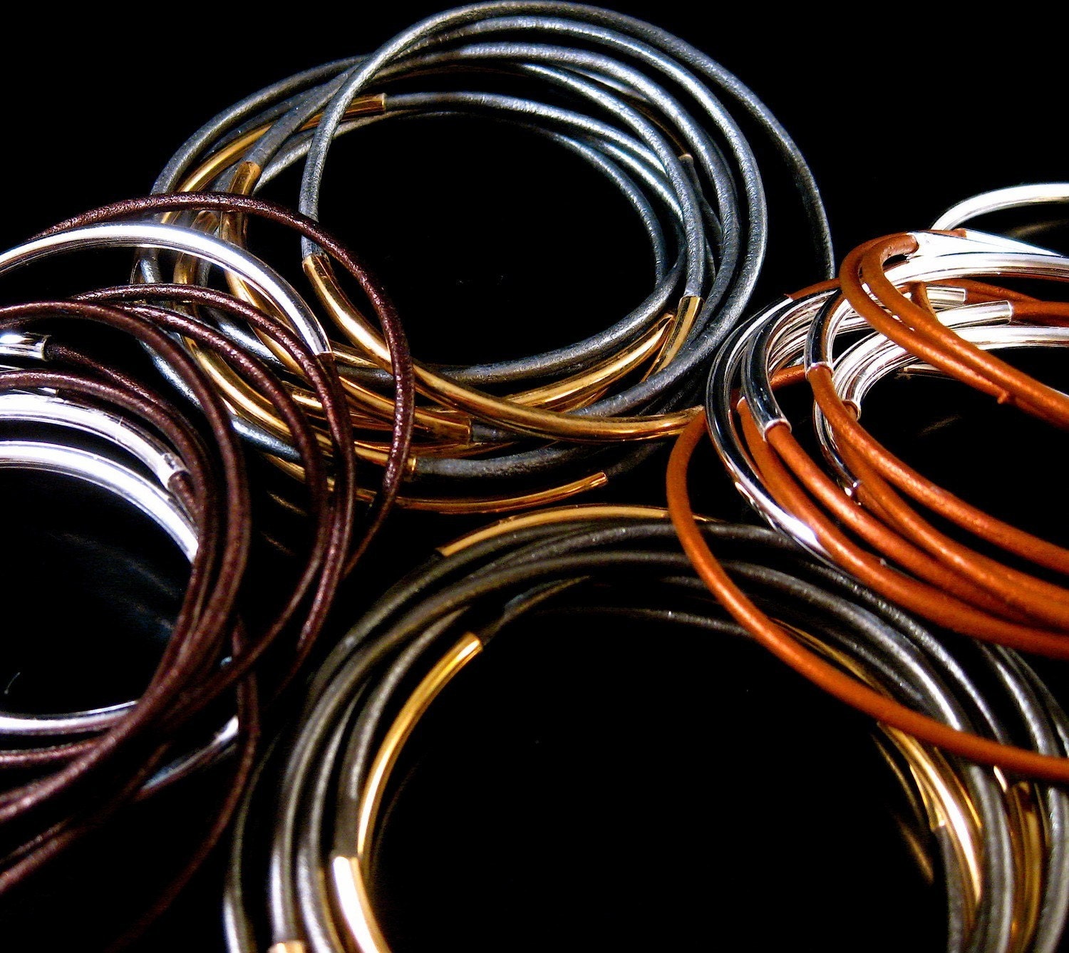 Leather Bangles Skinny Silver Set of 10 Stacking Bangle Bracelets Best Seller Amy Fine Design