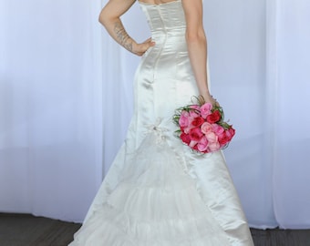 Lydia- Custom Silk Wedding Gown with Chiffon Ruffle Tiered Train
