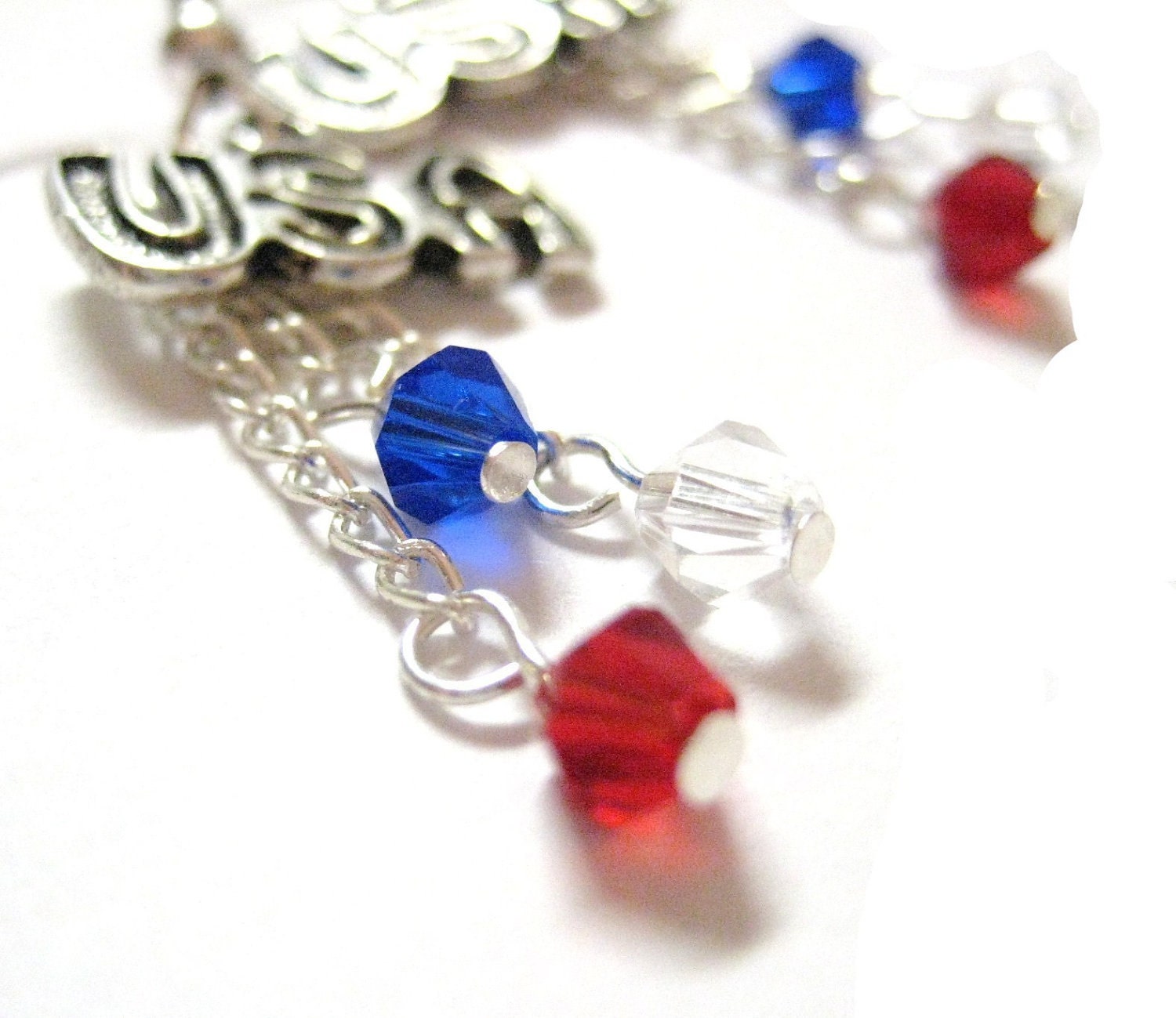 Red White And Blue Patriotic Earrings Holiday Crystal Dangle Earrings USA Flag Jewelry