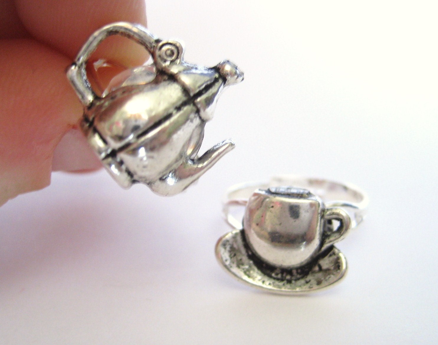 Teacup Rings - Mother Daughter Matching Set Double Finger Ring Set Best Friend Rings