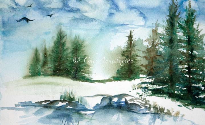 Trees in Winter - Original Winter Watercolour Study  - Winter Trees Watercolour  - 7x11