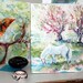 White Horse Art - Sugar - in the Apple Orchard Meadow - watercolor giclee 16x20 - Equine Fine Art