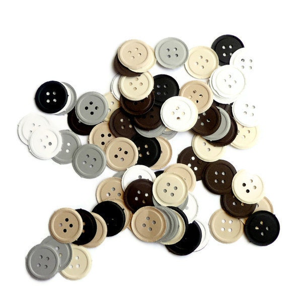 100 Embossed Paper Buttons/ Punched Die Cut Embellishments in Neutral Colors