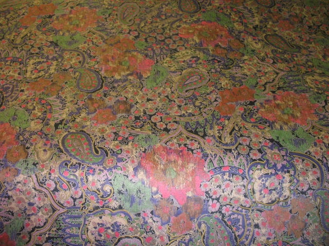 Limited edition vintage shimmery cotton fabric with Paisley gold trim floral prints