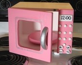 Toy All Wood Microwave Just Right Size Pink/White/Silver