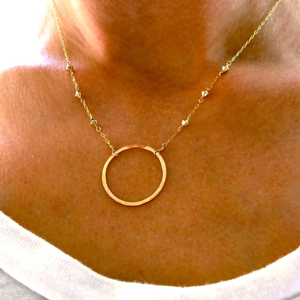 XL Unity Necklace - 14K Gold Filled Circle Pendant on 14K Gold Filled Beaded Chain