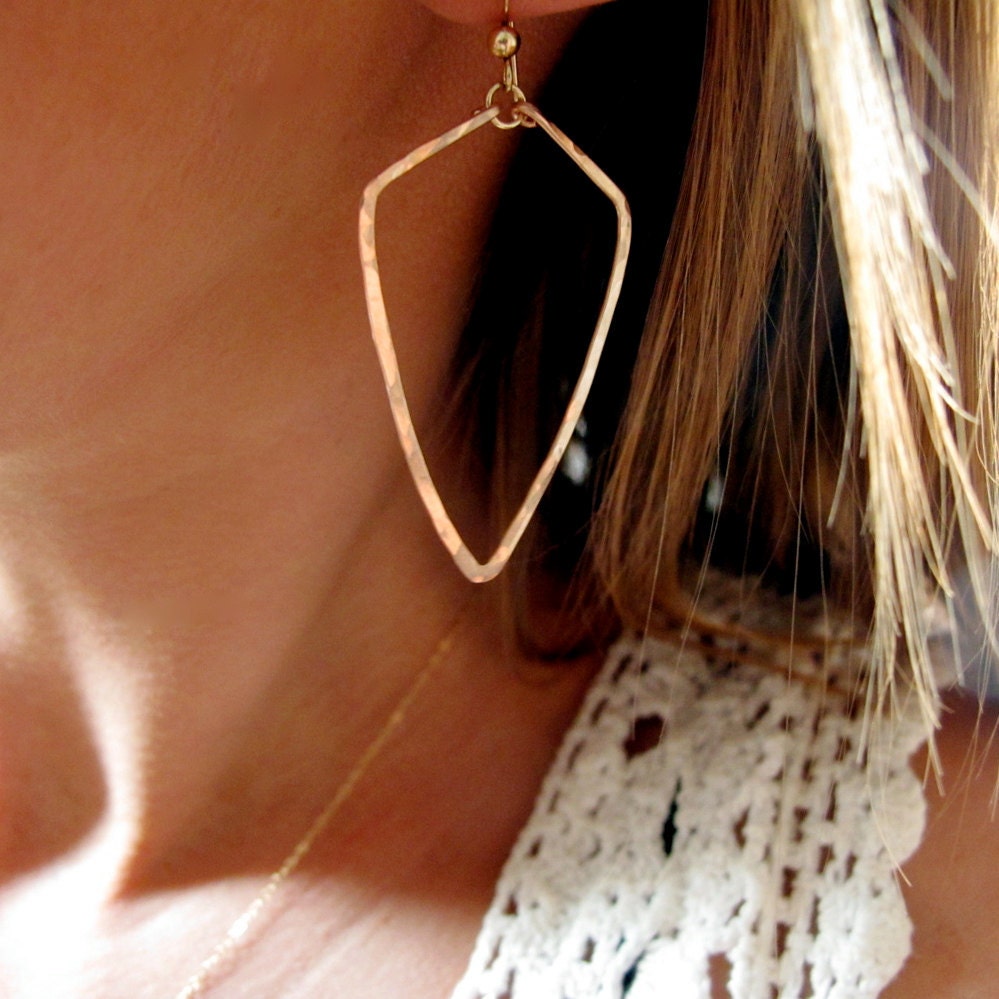 Rose Gold Arrowhead Hoops - Handmade Rose Gold Filled Diamond Shaped Hoops