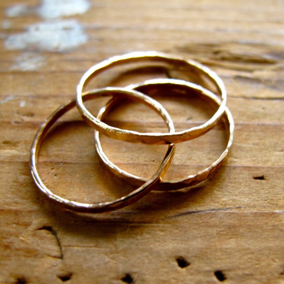 3 Pretty Girl Gold Stacking Rings - Set of Three 14K Gold Filled Handmade Rings