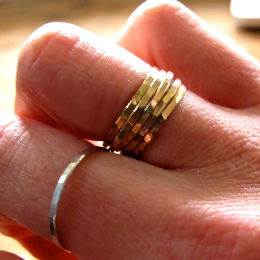 Pretty Girl Gold Stacking Rings - Set of Five 14K Gold Filled Handmade Rings