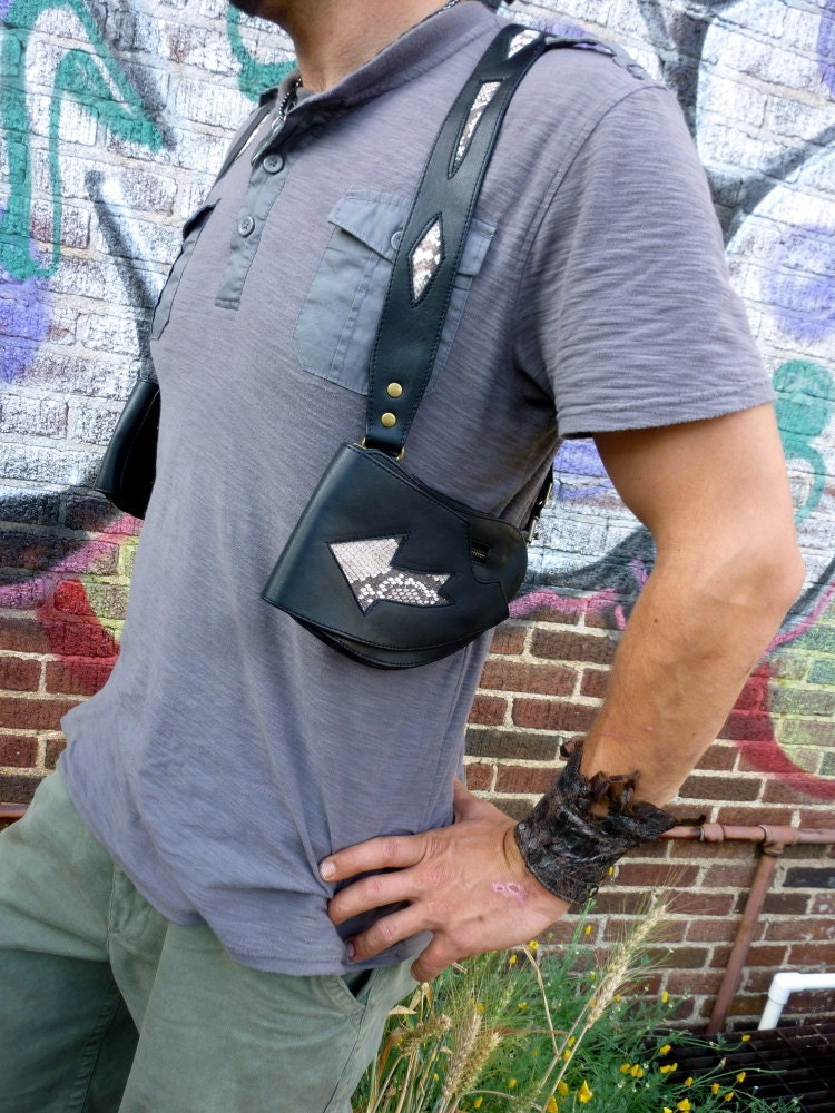 Black leather and snakeskin holster bag
