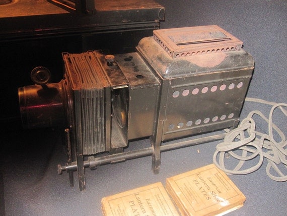 Antique Baush and Lomb Glass Plate Projector with Boxes of Slides - 1927