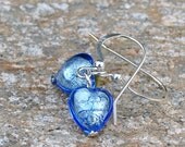 Venetian glass earrings, blue heart earrings, heart jewelry, Venetian heart baby blue earrings with silver foil, Dolce Beada earrings