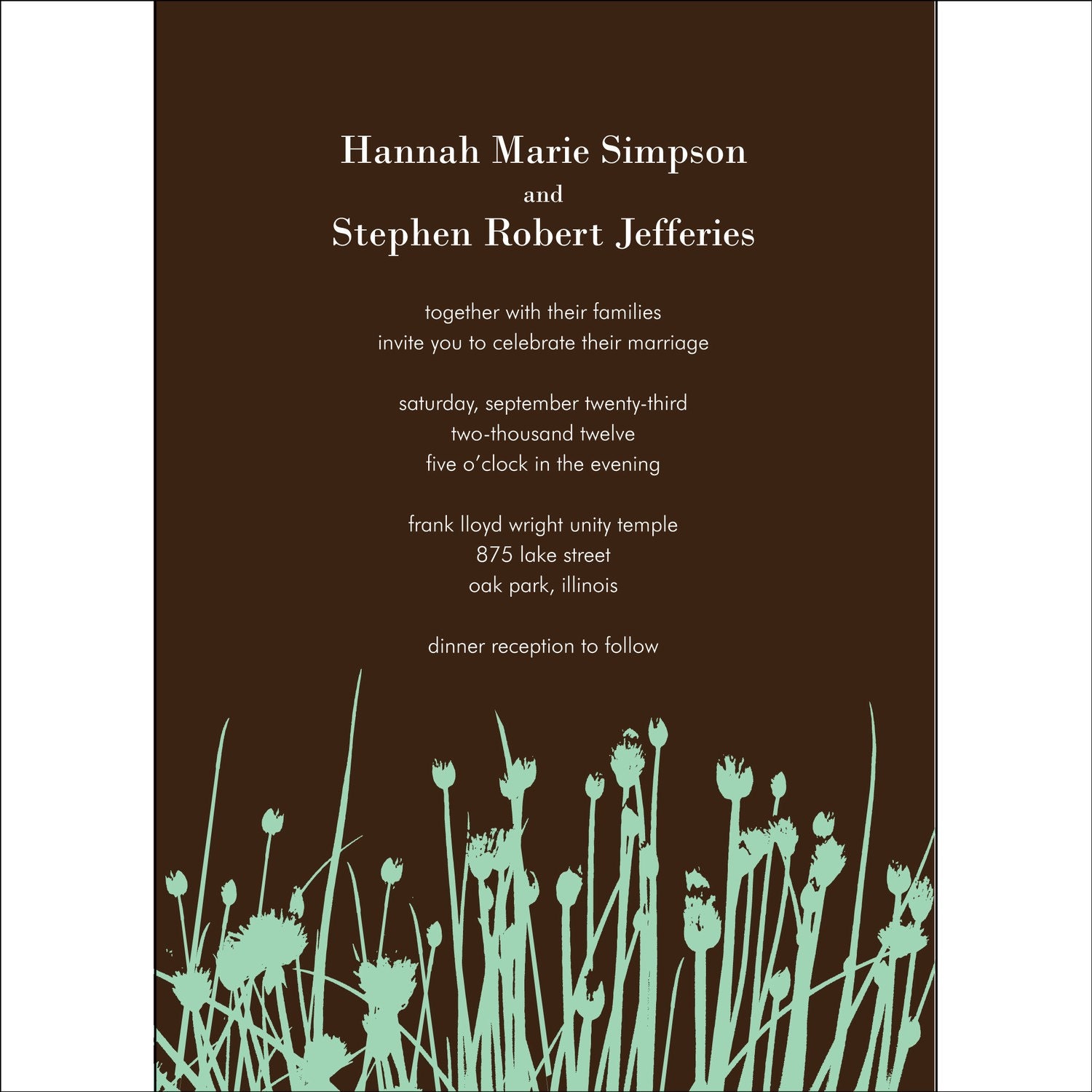 Grass/Flowers Wedding Invitation - Quantity 25 with Matching Envelopes