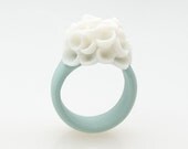 El Medano - Porcelain Ring - Turquoise and White - Custom Ring