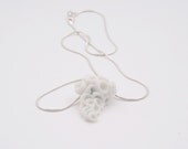 Cosumel - Ceramic Pendant With Flower Decoration -  White and Turquoise - Sterling Silver- Free Gift Wrapping