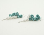 Lanai Sterling Silver Earrings Dangle - Porcelain Bud Beads - Turquoise and White- Free Gift Wrapping