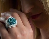 Fandango Turquoise and White Porcelain Ring - Custom Ring