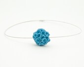 Khao-Lak Sterling Silver Necklace With Porcelain Flowers, Blue Color- Free Gift Wrapping