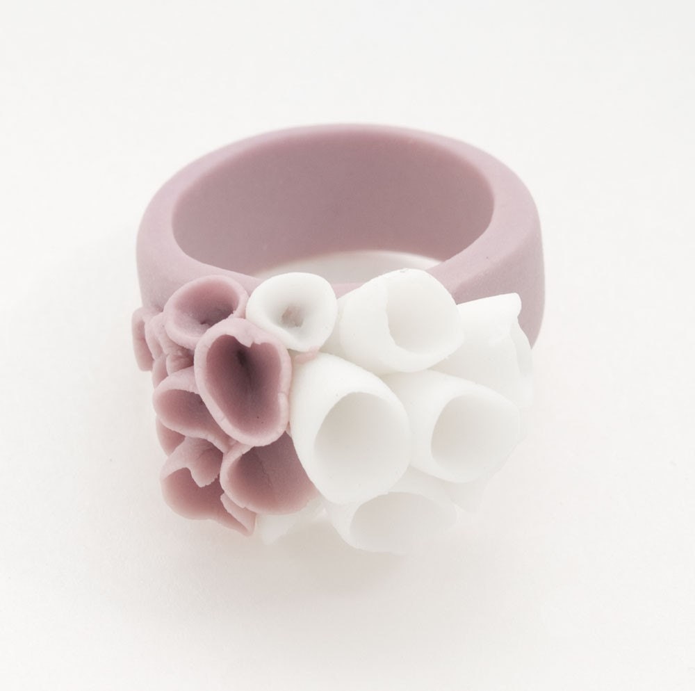 La-Rochelle Porcelain Ring - Purple and White - Custom Rings