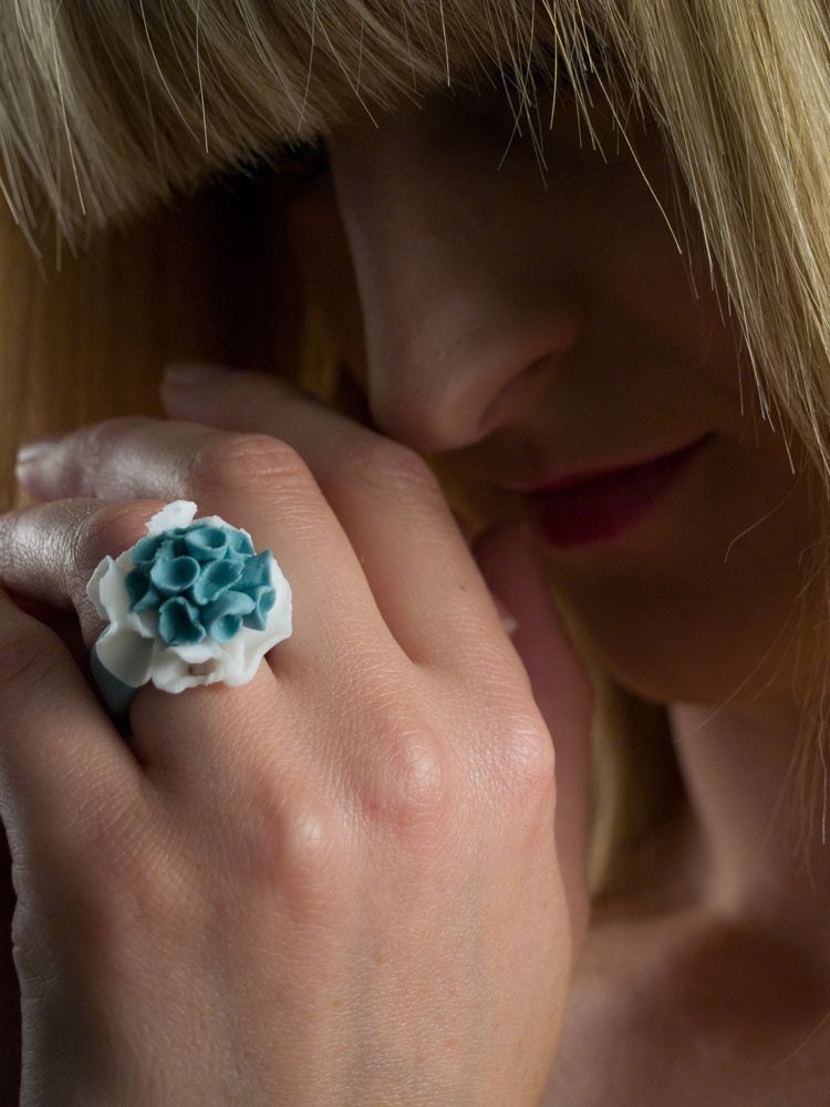 Fandango Turquoise and White Porcelain Ring - Custom Ring
