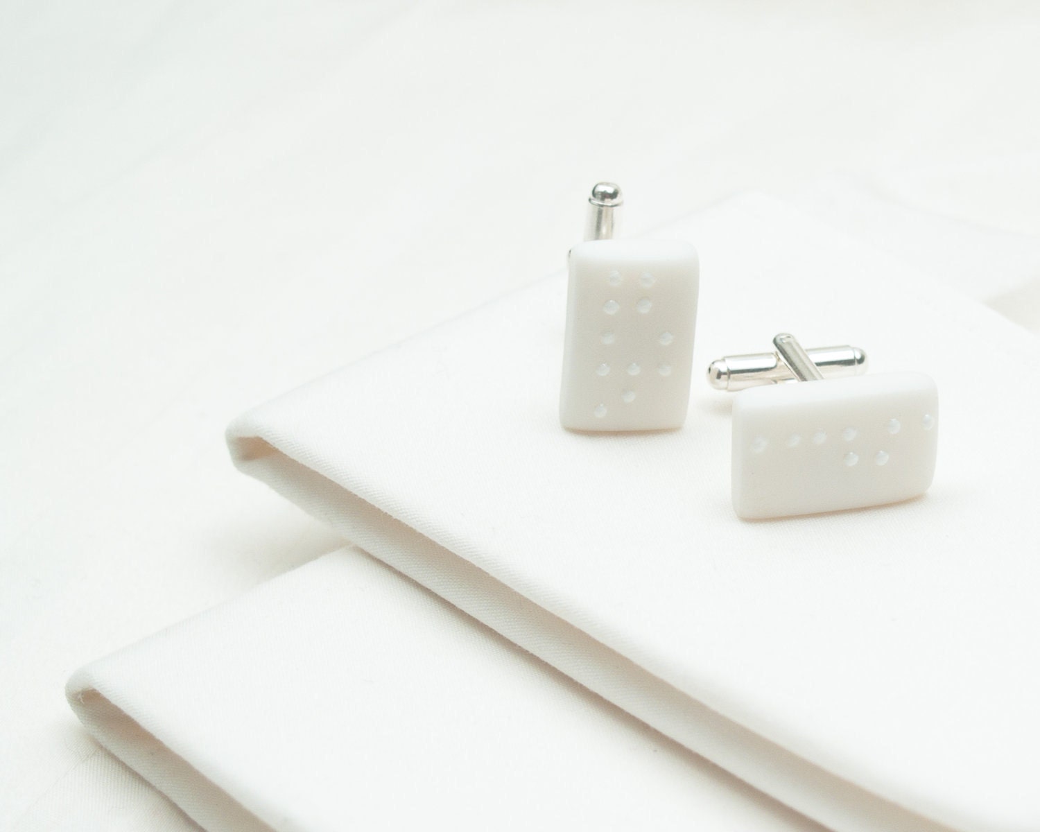Personalized Braille Cufflinks, White Porcelain,Valentine Gift For Him- Free Gift Wrapping