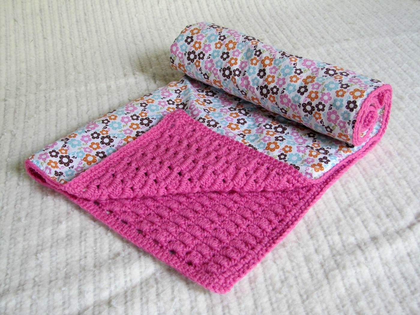 Sweet Dreams Hand Crocheted & Lined Baby Blanket - Bright Pink