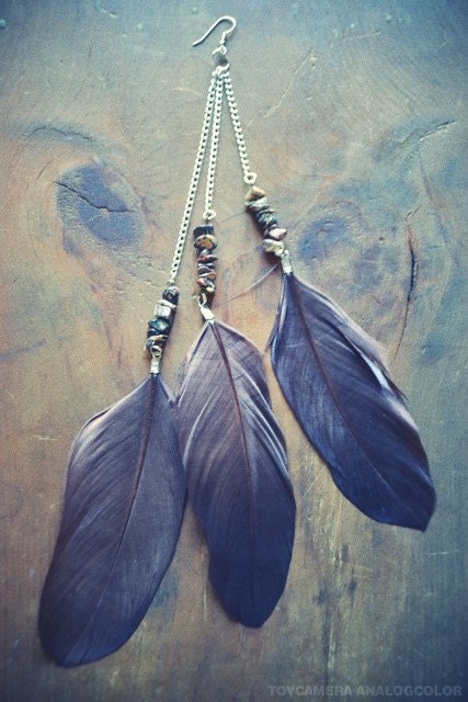 Gypsy Stone Long Feather Earring