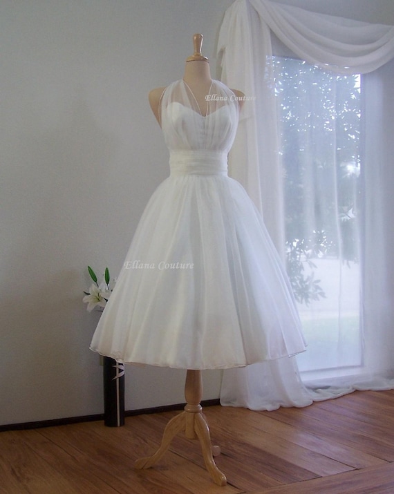 Marilyn - Retro Inspired Tea Length Wedding Dress. Vintage Style Organza Bridal Gown.