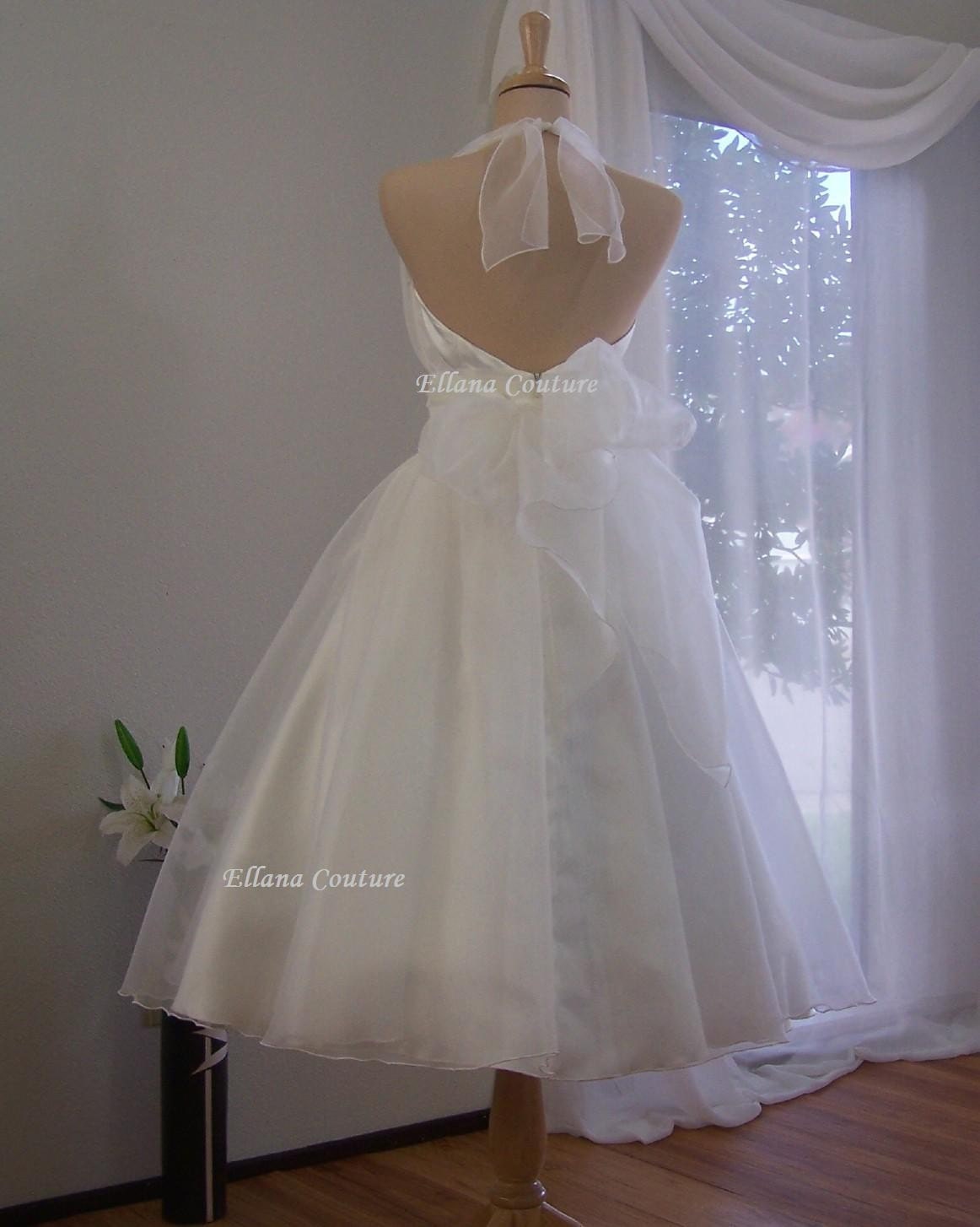 Marilyn - Retro Inspired Tea Length Wedding Dress. Vintage Style Organza Bridal Gown.