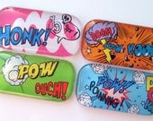 Magnets - Funny Cartoon Sound Effects - Fun and Colorful - Set of Four 1x2 Inch Glass Magnets