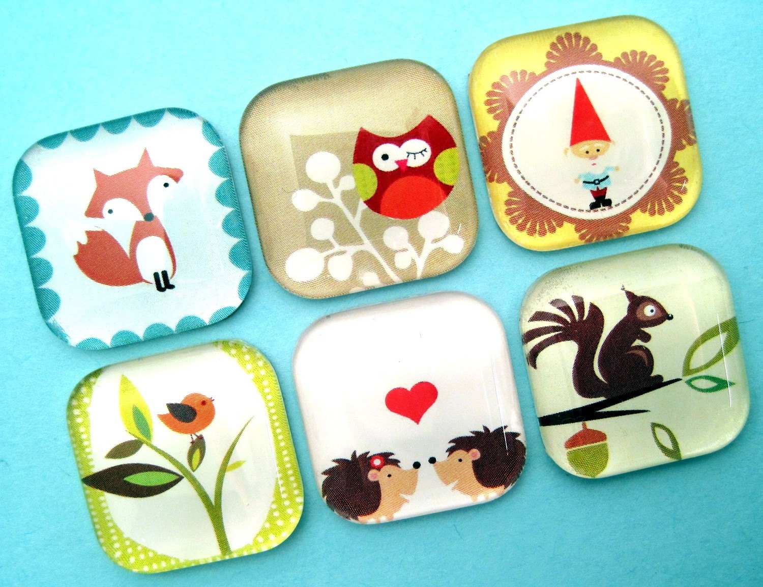 Woodland Critters Magnets - Premium Glass - One Inch Squares