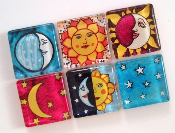 Magnets - Celestial - Set of Six 1 Inch Square Strong Magnets