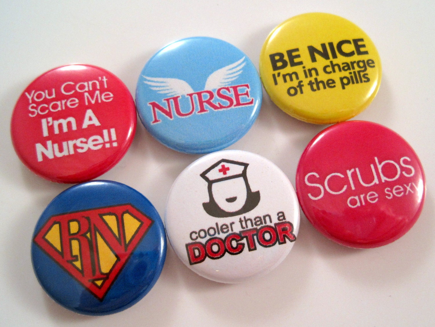 Nurse Magnets - 1 Inch Button Magnets - Set of Six Button Magnets